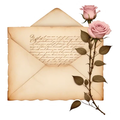 An antique handwritten letter with dried light pink roses and a golden wax seal, vintage aesthetic. sticker