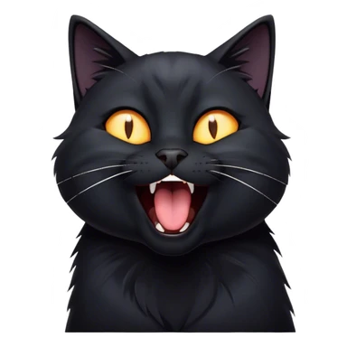 Cinematic Comical Black Cat Portrait Emoji, Head tilted dramatically while yawning exaggeratedly, sleek black fur with subtle hints of dark gray, Simplified yet hilariously adorable features, highly detailed, glowing with an almost sarcastic glow, high shine, a mix of lazy and curious, stylized with a touch of playful whimsy, bright and alert but with a comical expression, soft glowing outline, capturing the essence of a mischievous yet overly dramatic kitten, so funny it feels like it could leap off the screen and sassily demand attention! sticker