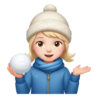a child throwing a snowball, snowy background, cheerful expression sticker