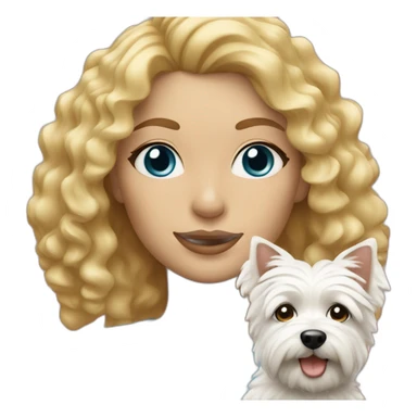 Blond woman with curly hair, blue eyes and her westie dog  sticker