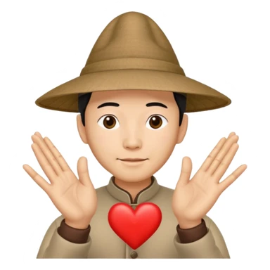 chinese man in pointy asian hat doing heart hands sticker