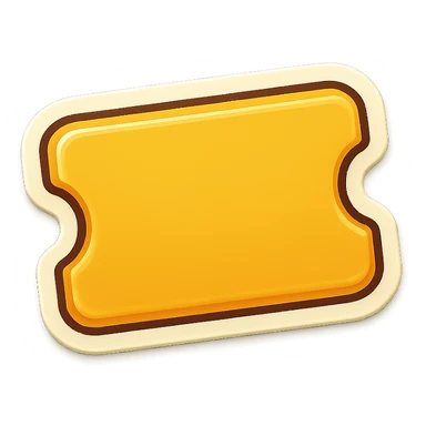Create a simple train ticket emoji inspired by the reference image. Keep the yellow color, rounded corners, and minimal black details. Remove all text, numbers, stars, decorations, and dots. Focus on a plain ticket shape in a clean emoji style. sticker