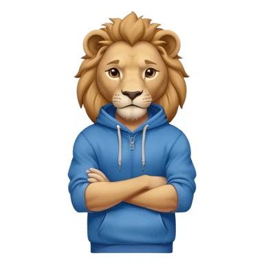 determined anthropomorphised lion in a hoodie and jeans with arms folded, confident stance sticker