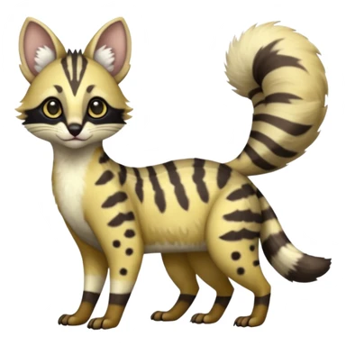 Cute elegant dotted spotted clouded hyper-realistic lifelike furry Civet-Genet-Possum-Serval-Caracal-Sergal-Trico-Numbat-Furret-fusion-Fakemon-hybrid-creature (full body) with long tufted ears and a striped tufted tail  sticker