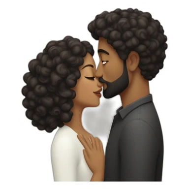 Brown man with a smooth black hair cut fade and a black beard kissing a White woman with long brown curly hair sticker