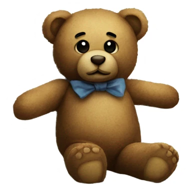 worn teddy bear next to an empty bed sticker