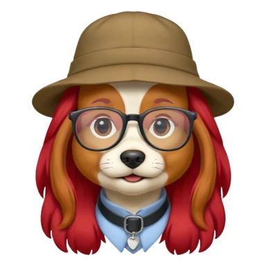 dog with red long hair and glassess and hat sticker
