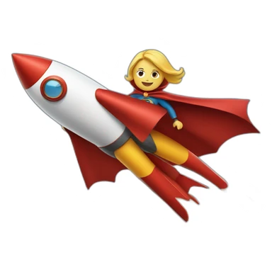 person dressed with a superhero cape riding on a rocket sticker