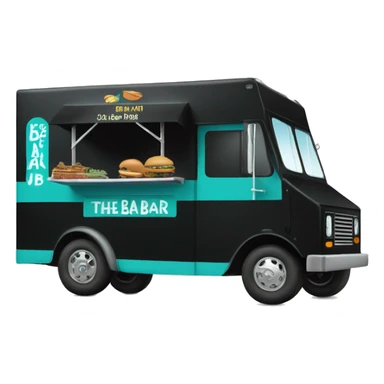 Black food truck with teal text on side saying “The Bean Bar” sticker