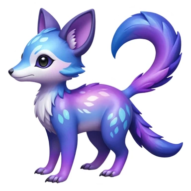  Shiny cute realistic iridescent glossy oily smooth silky soft White with indigo-Violet-purple-pinkish-gradient markings beautiful handsome gorgeous aesthetic colorful vibrant Vernid-Trico-species-Fakemon-creature by LiLaiRa, 4 legs, 1 tail, random markings, (full body) sticker