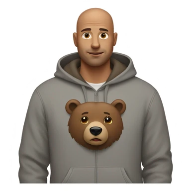 bald man in brown bear with some gray hoodie sticker
