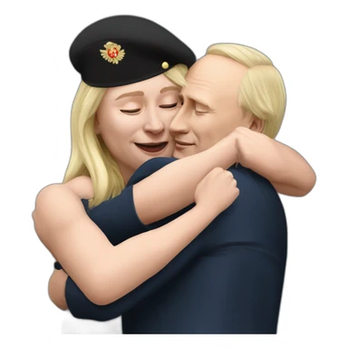 marine lepen giving a hug to vladimir putin hyperrealistic sticker