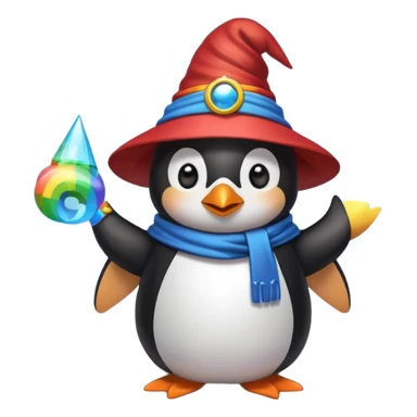 Penguin wizard in a cloud asking "What is rainbow connection?" sticker