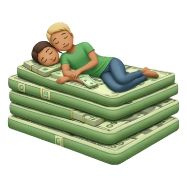 happy person napping on mattress of money sticker