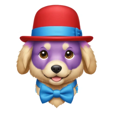 golden retriever dog with a blue bow tie around his neck with a red hat  sticker