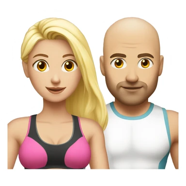 Blond girl going to the gym with a bald guy with white berth  sticker