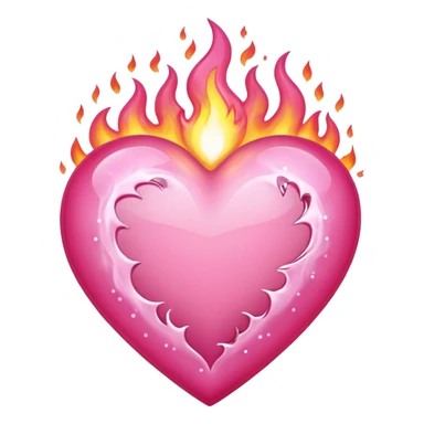 A delicate pink heart engulfed in slow-burning pink flames, flickering with sparkles sticker