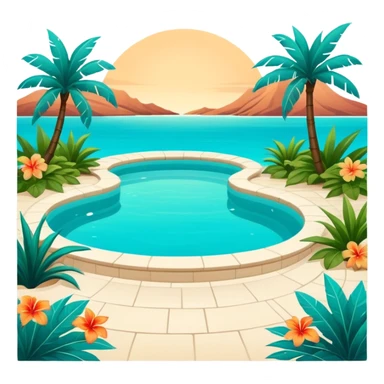 An exotic lush warm-colored romantic pool with lush warm colors sticker