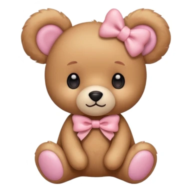 The og emoji teddy bear eith some pink blush and a cute pink coquette bow in the ear sticker