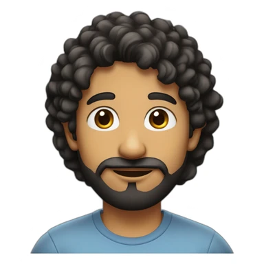 Modern Indian man with curly black hair, modern haircut, wearing t-shirt and jeans, black short beard, almond-shaped eyes sticker