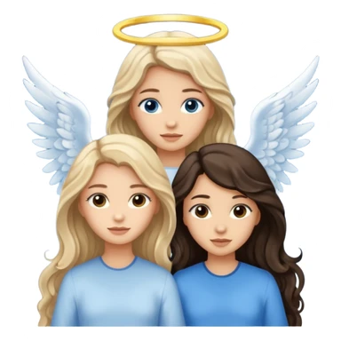 Three women as pretty angels with wings, brown eyed light skin with dark blonde long hair and Brown eyed light skin black long wavy hair and blue eyed light skin long blonde hair sticker