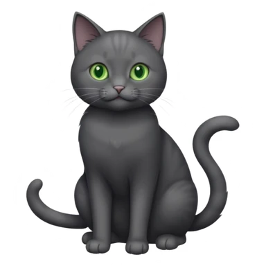 full body gorgeous solid dark grey cat with green eyes, white paws and white whiskers playing sticker