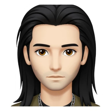 Bill Kaulitz with black long hair, brown eyes sticker
