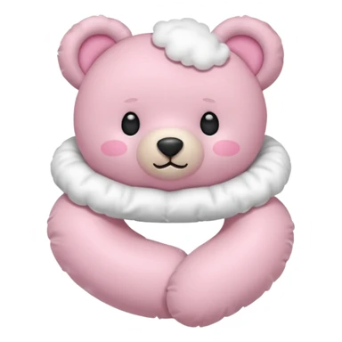 pink teddy bear, upright and dynamic, floral neck pillow, right hand with frilly white satin cloud pillow, flat and minimal, iPhone emoji style sticker