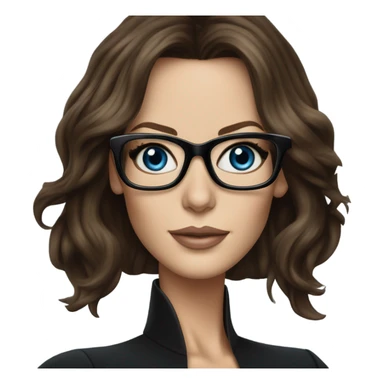 Hyper Realistic photo Kate Beckinsale blue eyes wearing glasses in a business meeting black dress sticker