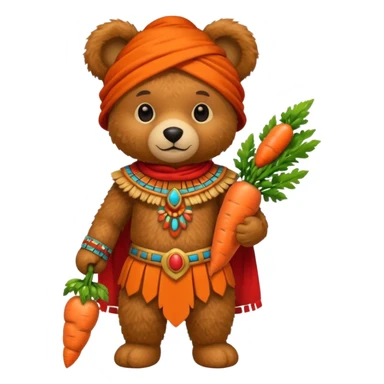 teddy bear Upper with carrot , wearing red mayan ancient custome, half body sticker