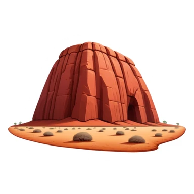 Cinematic Realistic Uluru Landmark Emoji, showcasing the massive, red monolith rising from the desert rendered with rich textures and warm, dramatic lighting. sticker