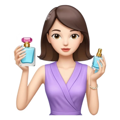 stylish woman spraying perfume, holding a perfume bottle, soft mist spray in the air, elegant pose, 3D cartoon, mobile game icon style, clean background, no text, no watermark

 sticker