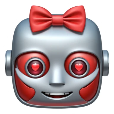 a happy robot face with heart eyes, wearing a bow tie sticker