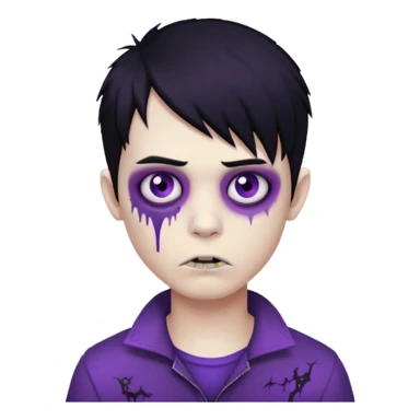 boy zombie with black hair, emo hairstyle, purple under-eye circles sticker