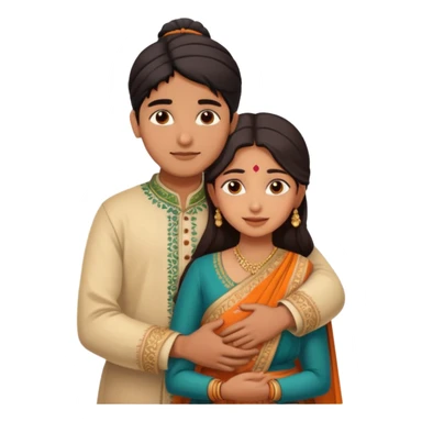Young indian couple hugging sticker