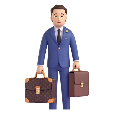 fashionable man wearing Louis Vuitton suit and carrying LV briefcase sticker