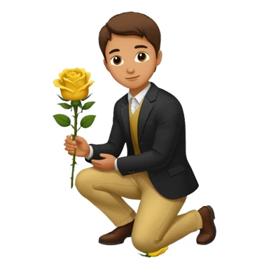 Create a emoji where a man in knee holding a yellow rose like he proposed some one . Make sure no other person sticker