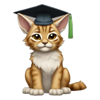 cuty lynx similar to baby yoda with a university mortarboard sticker