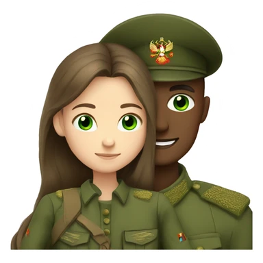 russian soldier with green eyes hug girl with green eyes and long brown hair sticker