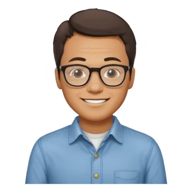 Emoji of Gustavo Petro, a man with glasses and short hair, smiling, wearing a casual shirt sticker