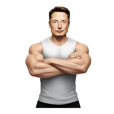 elon musk exercising his biceps with dumbbell and  he is wearing sando of white color and is looking jacked sticker