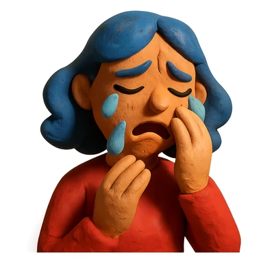 claymation style AI woman crying sticker