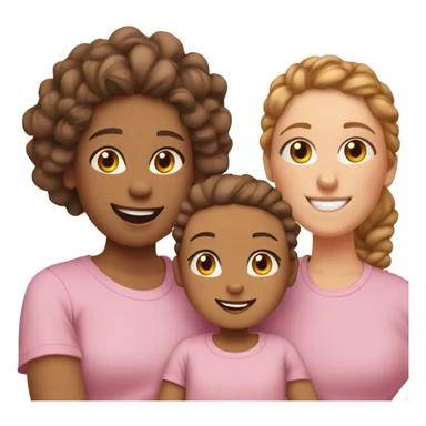 Mixed race mum with curly dark brown hair in a messy bun, with ginger beard bald dad and 2 toddler girls with light brown hair in two plaits wearing pink T-shirts  sticker