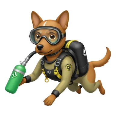 dog wearing scuba green gear dive into the sea with diver mask and oxygen tank sticker