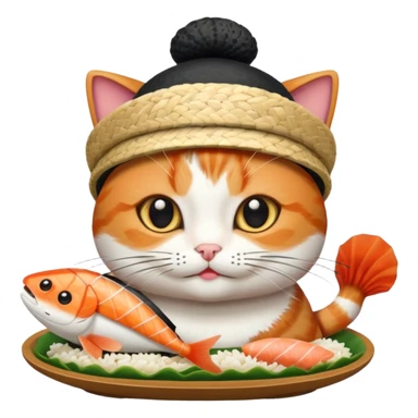cat wearing a hat made out of sushi sticker