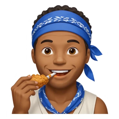 black man eating fried chicken with blue bandana and cigarette in teeth sticker