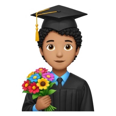 Graduated Students, Male,  brown skin, black curly hair, wearing graduation cap, holding bouquet of flowers
 sticker