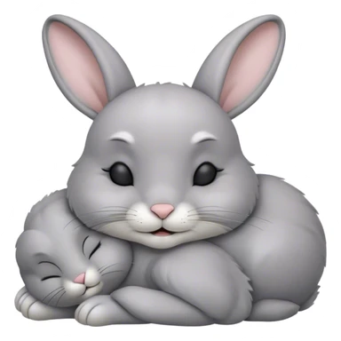 Meme-Worthy Cute Sleeping Grey Rabbit Portrait Emoji, Head resting peacefully with a contented smile, showcasing a delightfully compact build and a luxuriously soft grey fur, eyes shut in a serene nap, Simplified yet hilariously adorable features, highly detailed, glowing with a soft, drowsy light, high shine, relaxed and utterly lovable, stylized with an air of playful laziness, bright and heartwarming, soft glowing outline, capturing the essence of a comically sleepy bunny, so meme-worthy it feels like it could instantly become the next viral sensation of adorable slumber! sticker