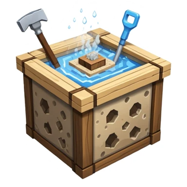 crafting table with tools, stone, wood, glass, sand, steam, water... like a minecraft style cube crafting table 100% like a minecraft cube sticker