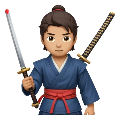 A young samurai apprentice gripping his wooden practice sword nervously.
 sticker